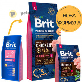 Суха храна за кучета BRIT PREMIUM JUNIOR L BY NATURE [ НОВА, ПОДОБРЕНА ФОРМУЛА ] с 45% прясно пилешко месо